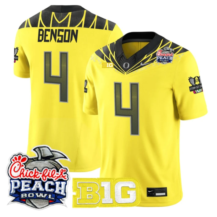 Malik Benson Jersey #4 Oregon Ducks 2026 Peach Bowl Patch Stitched Yellow by NCAA Football Jersey