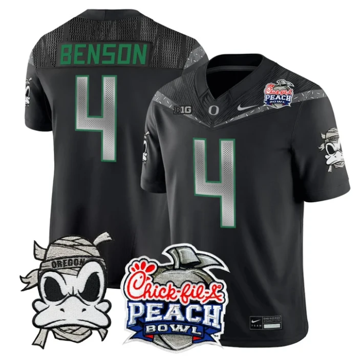 Malik Benson Jersey #4 Oregon Ducks Mummy Duck 2026 Peach Bowl Stitched Black by My Store NCAA Football Jerseys