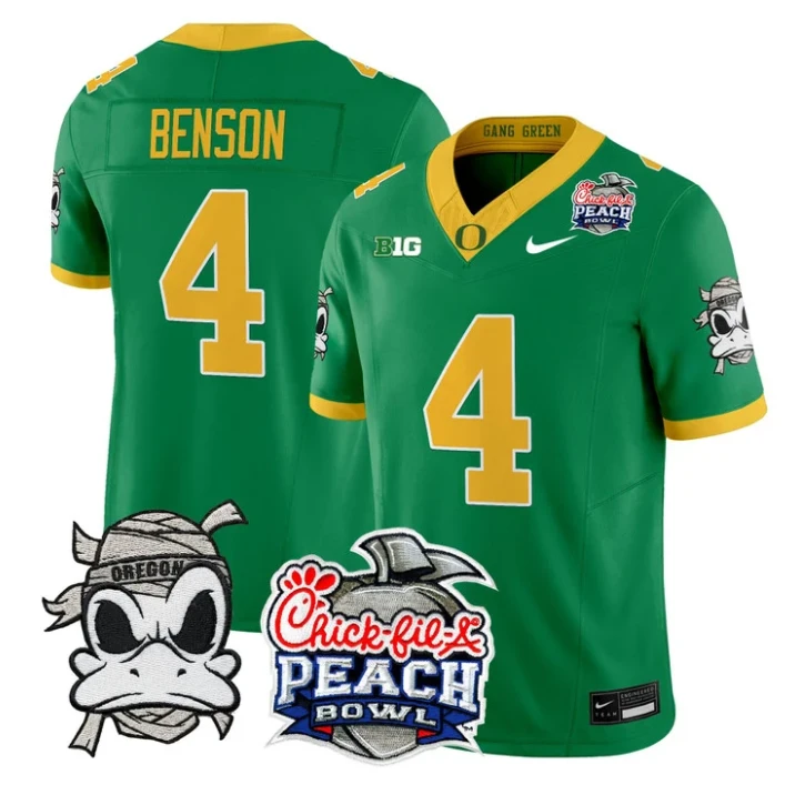 Malik Benson Jersey #4 Oregon Ducks Mummy Duck 2026 Peach Bowl Stitched Green by My Store NCAA Football Jerseys