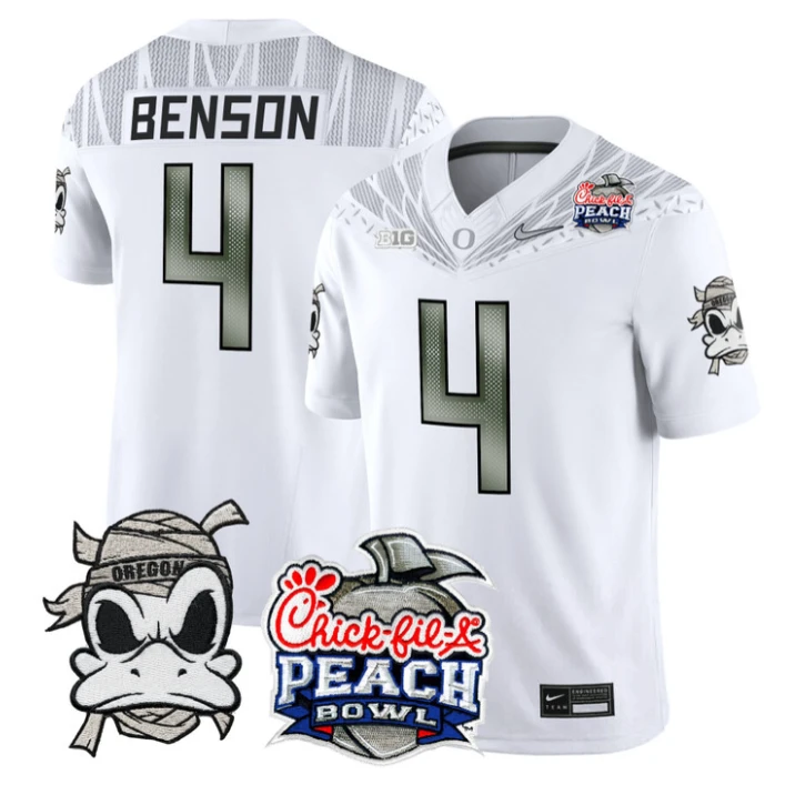 Malik Benson Jersey #4 Oregon Ducks Mummy Duck 2026 Peach Bowl Stitched White by My Store NCAA Football Jerseys
