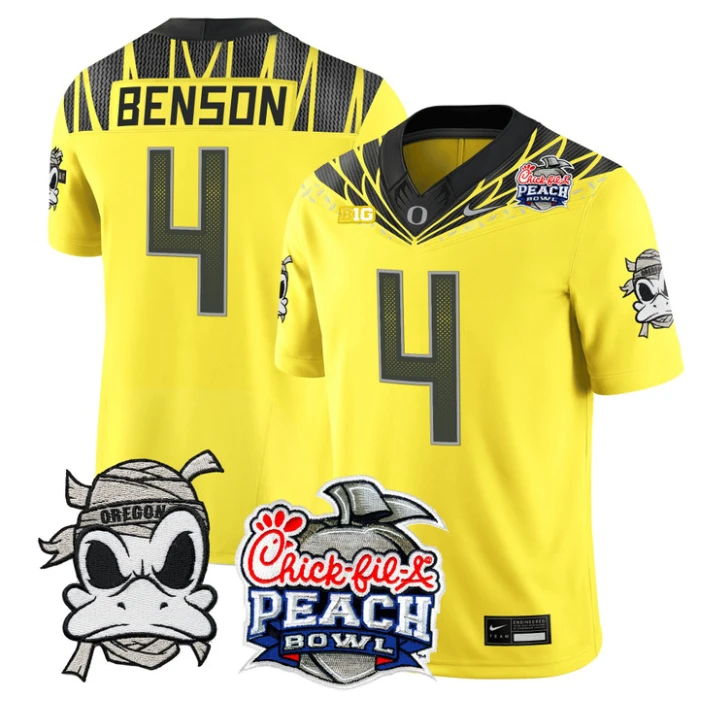 Malik Benson Jersey #4 Oregon Ducks Mummy Duck 2026 Peach Bowl Stitched Yellow by My Store NCAA Football Jerseys