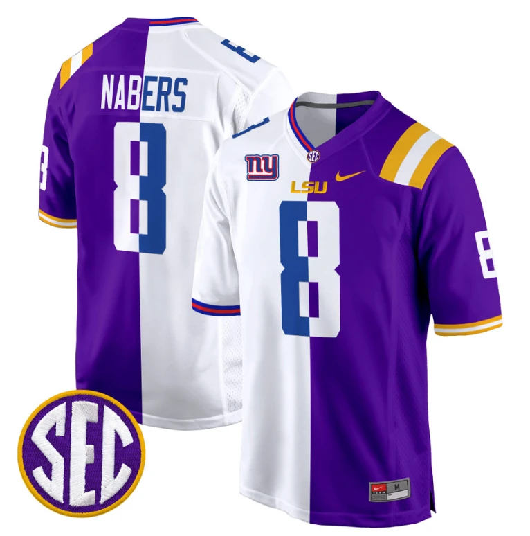 Malik Nabers Jersey #8 LSU Tiger Split Game College Football All Stitched by NCAA Football Jersey