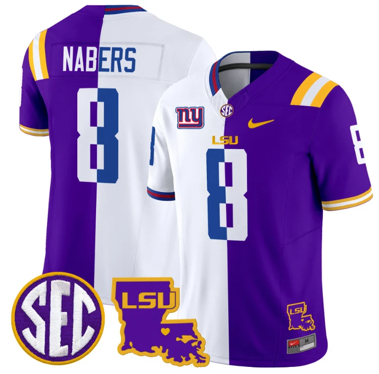 Malik Nabers Jersey #8 LSU Tiger Split Vapor Limited Football All Stitched by NCAA Football Jersey
