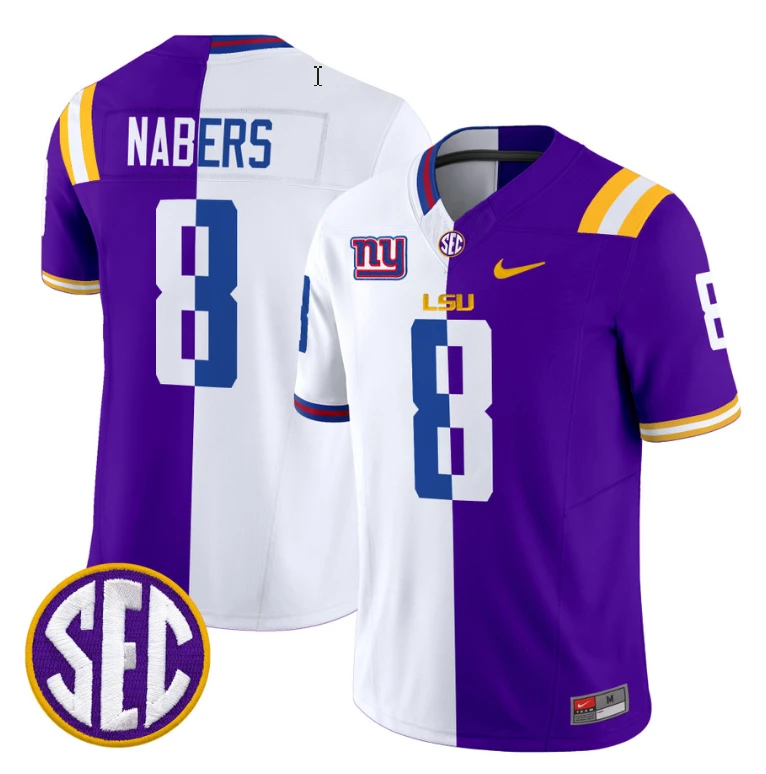 Malik Nabers Jersey #8 LSU Tiger Split Vapor Limited V2 Football Stitched by NCAA Football Jersey