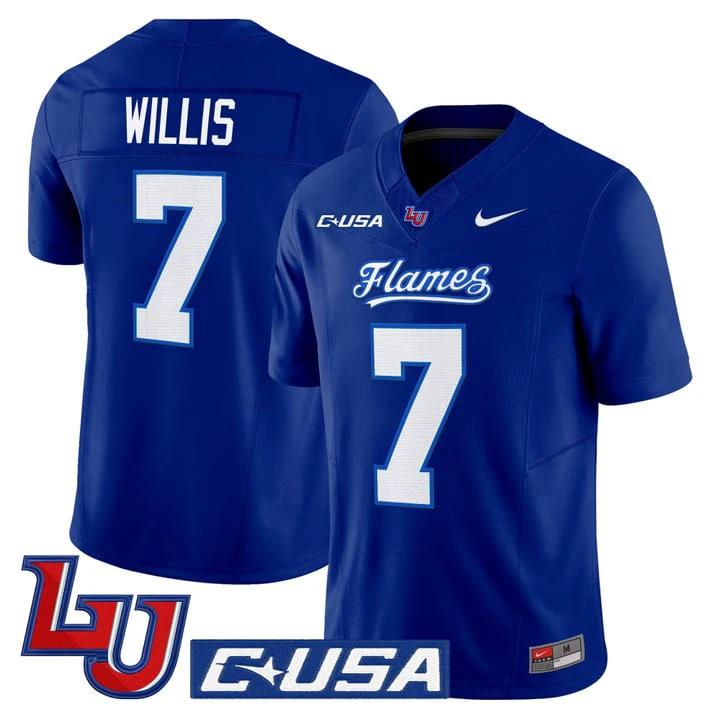 Malik Willis Jersey #7 Liberty Flames 2025 Vapor Limited Stitched Mono Navy by NCAA Football Jersey