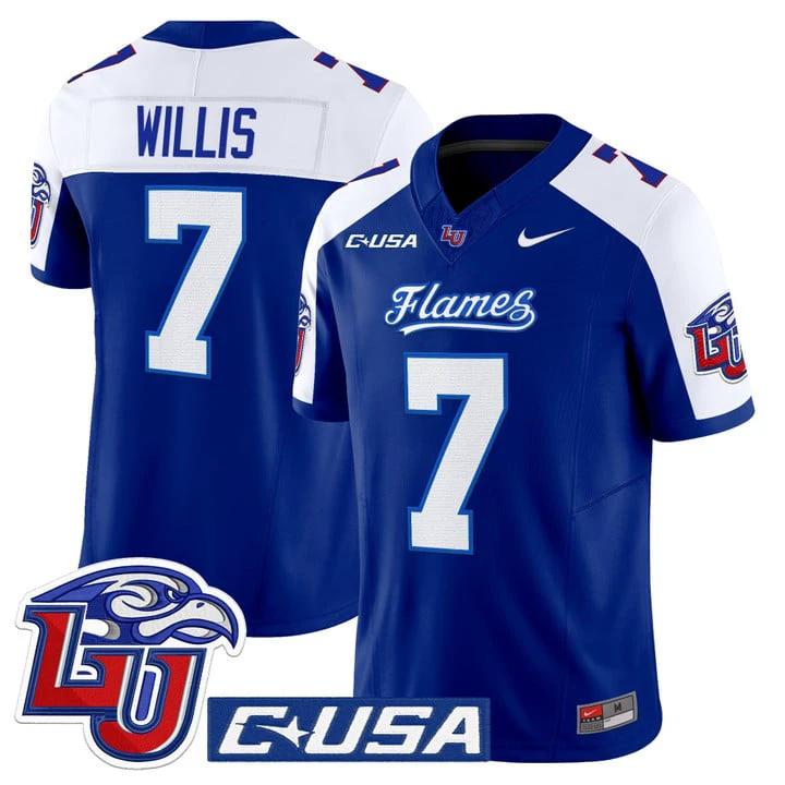 Malik Willis Jersey #7 Liberty Flames 2025 Vapor Limited Stitched Navy Alter by My Store NCAA Football Jerseys