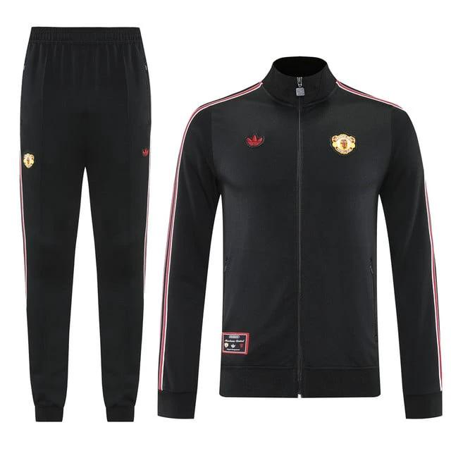 Manchester United 2025-26 Soccer Training Set – Black Red Stripes Retro by Soccer Jersey