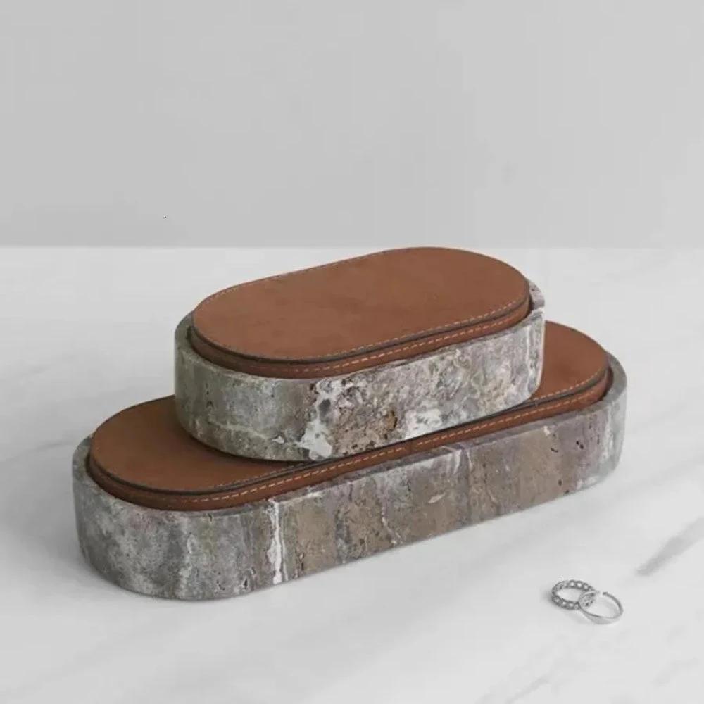 Marble Leather Lid Jewelry Storage Box by Casa & Beyond