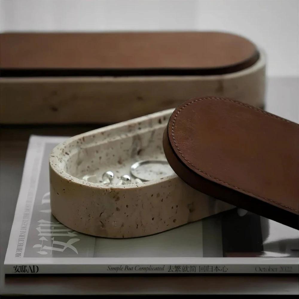 Marble Leather Lid Jewelry Storage Box by Casa & Beyond