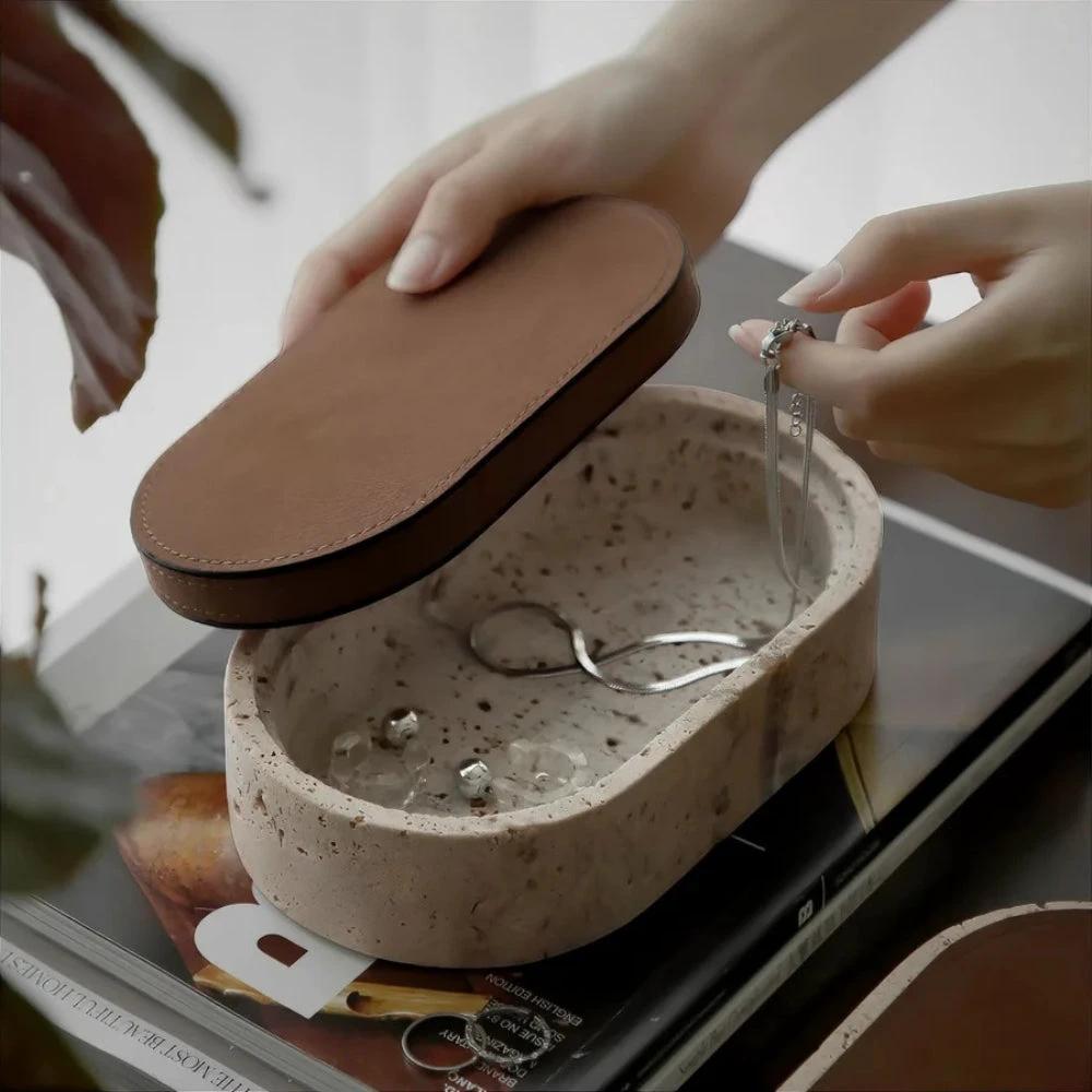 Marble Leather Lid Jewelry Storage Box by Casa & Beyond