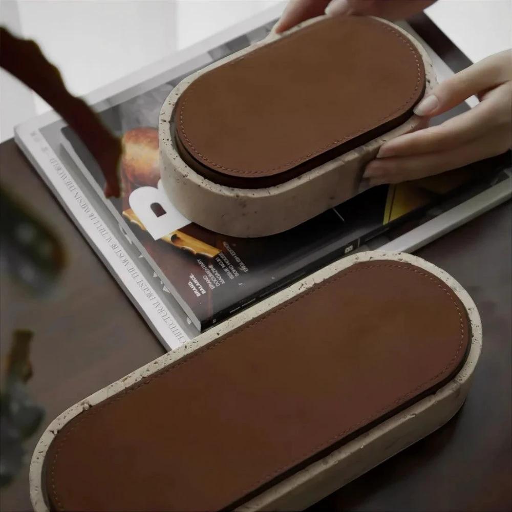 Marble Leather Lid Jewelry Storage Box by Casa & Beyond