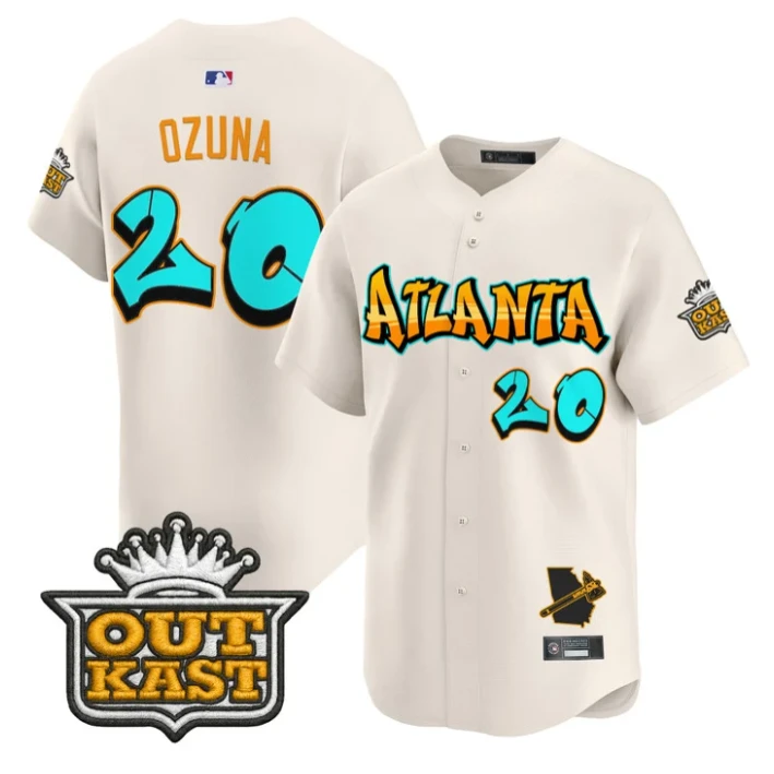 Marcell Ozuna Jersey #20 Atlanta Braves Graffiti A-Town Edition Stitched Cream by My Store
