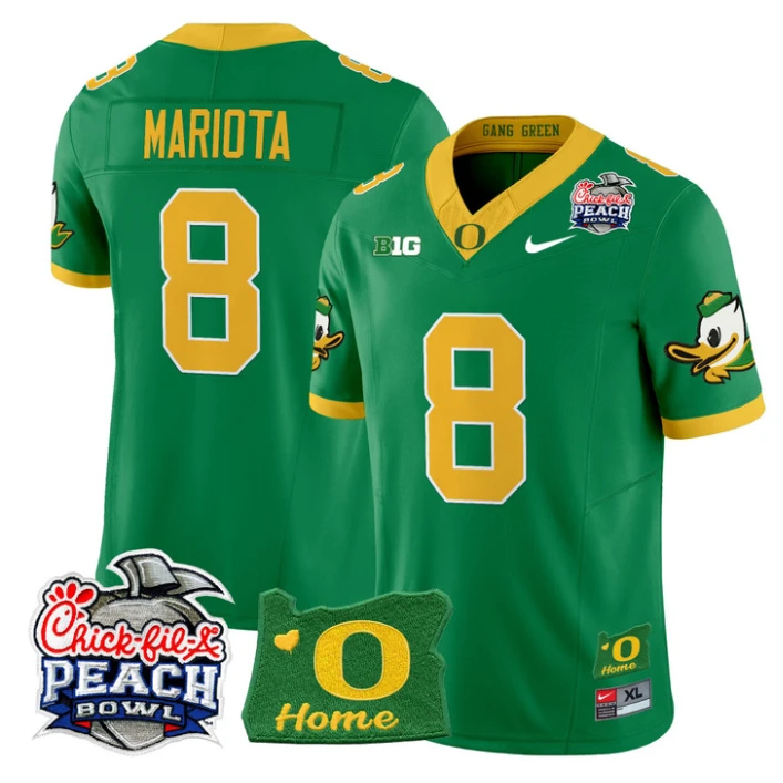 Marcus Mariota Jersey #8 Oregon Ducks 2026 Peach Bowl Oregon State Green by My Store NCAA Football Jerseys