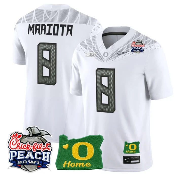 Marcus Mariota Jersey #8 Oregon Ducks 2026 Peach Bowl Oregon State White by My Store NCAA Football Jerseys