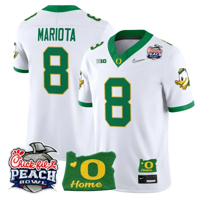 Marcus Mariota Jersey #8 Oregon Ducks 2026 Peach Bowl Oregon State White Alternate by My Store NCAA Football Jerseys