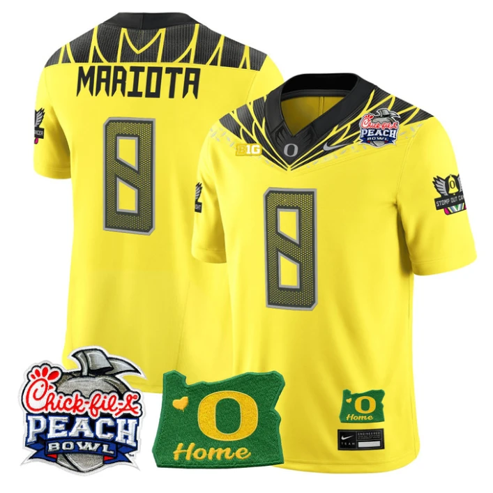 Marcus Mariota Jersey #8 Oregon Ducks 2026 Peach Bowl Oregon State Yellow by My Store NCAA Football Jerseys