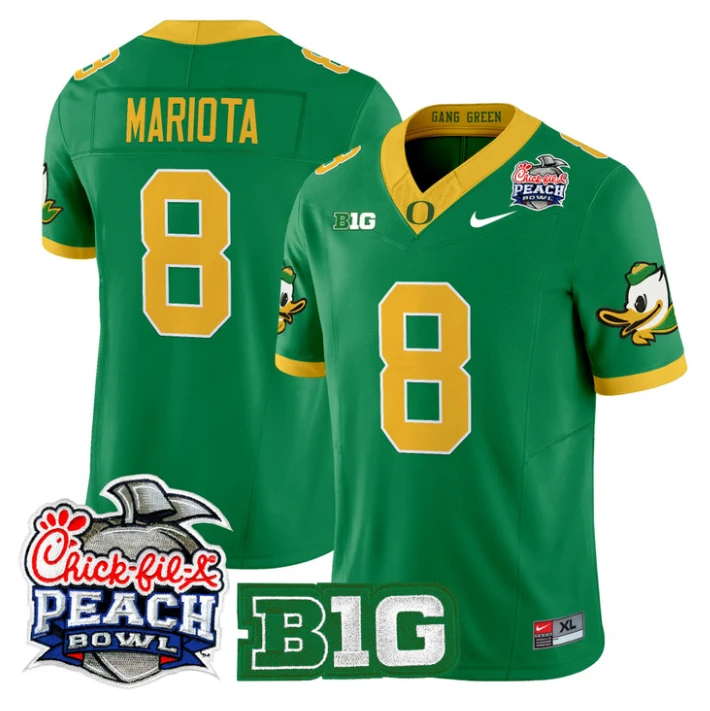 Marcus Mariota Jersey #8 Oregon Ducks 2026 Peach Bowl Patch Stitched Green by NCAA Football Jersey