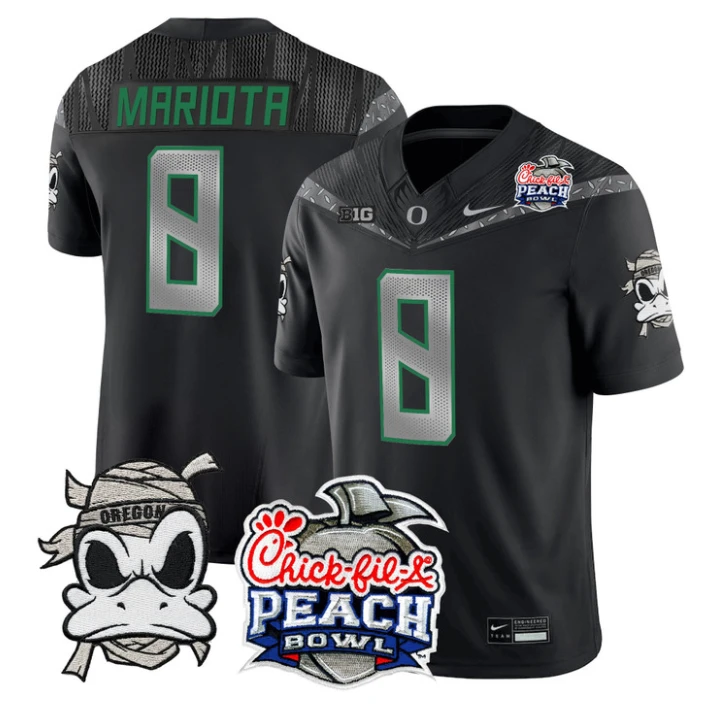 Marcus Mariota Jersey #8 Oregon Ducks Mummy Duck 2026 Peach Bowl Stitched Black by My Store NCAA Football Jerseys