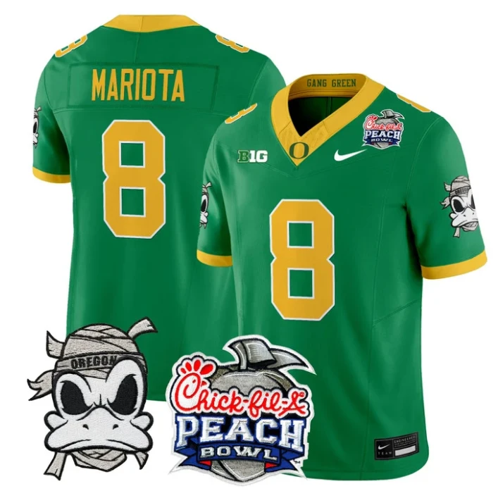 Marcus Mariota Jersey #8 Oregon Ducks Mummy Duck 2026 Peach Bowl Stitched Green by My Store NCAA Football Jerseys