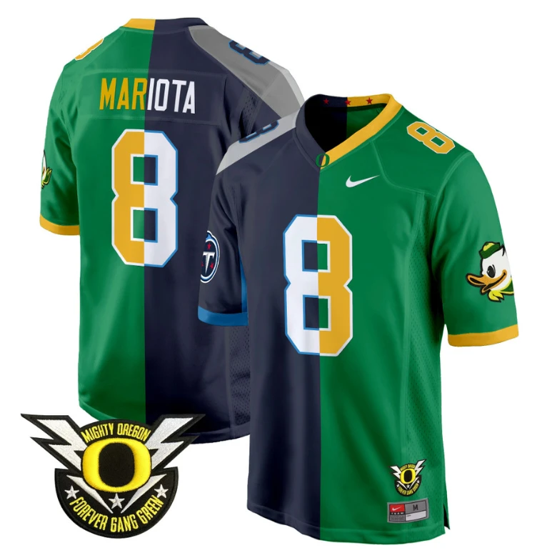 Marcus Mariota Jersey #8 Oregon Ducks Split Game College Football Stitched by NCAA Football Jersey