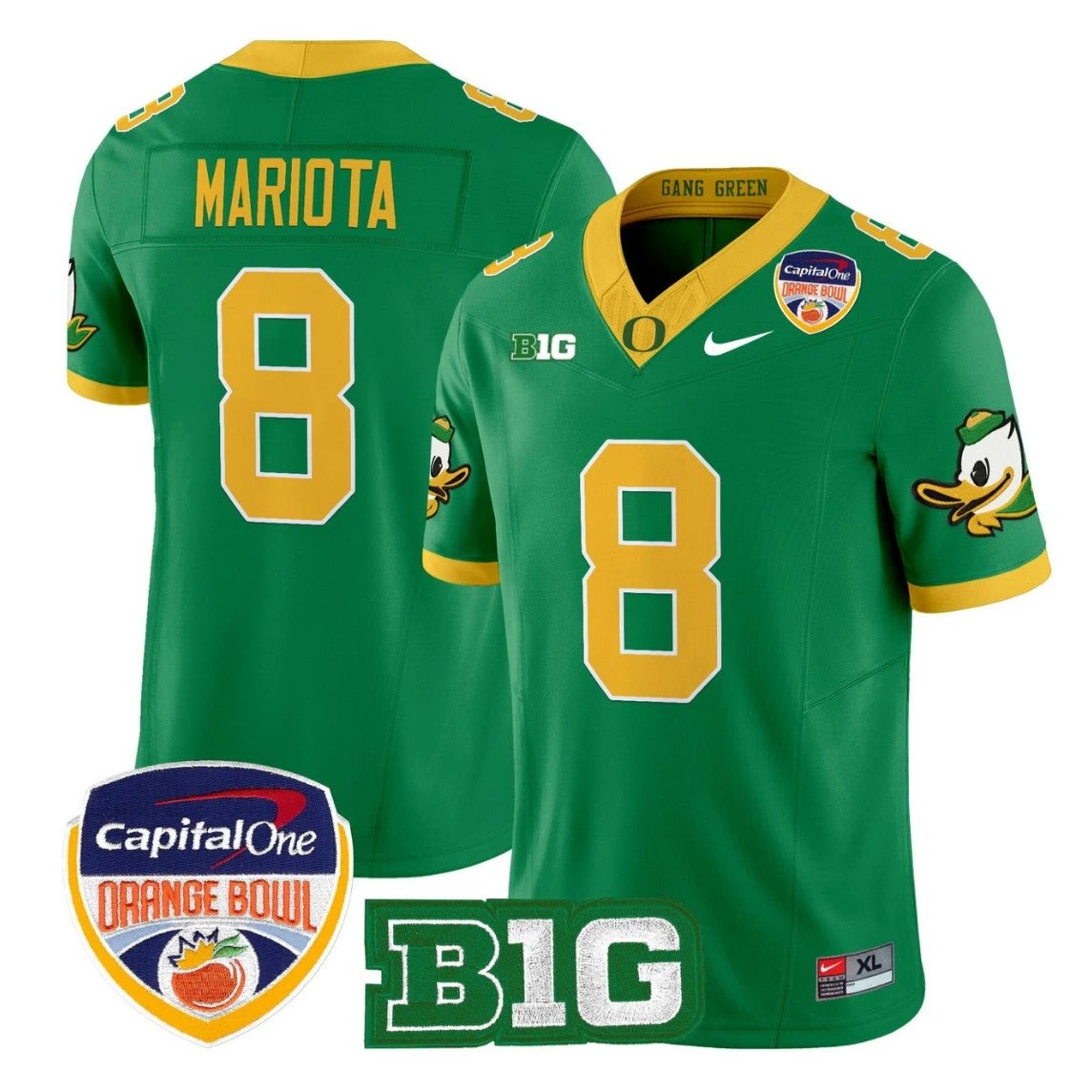 Marcus Mariota Jersey #8 Oregon Ducks 2026 Orange Bowl Patch Stitched by My Store NCAA Football Jerseys
