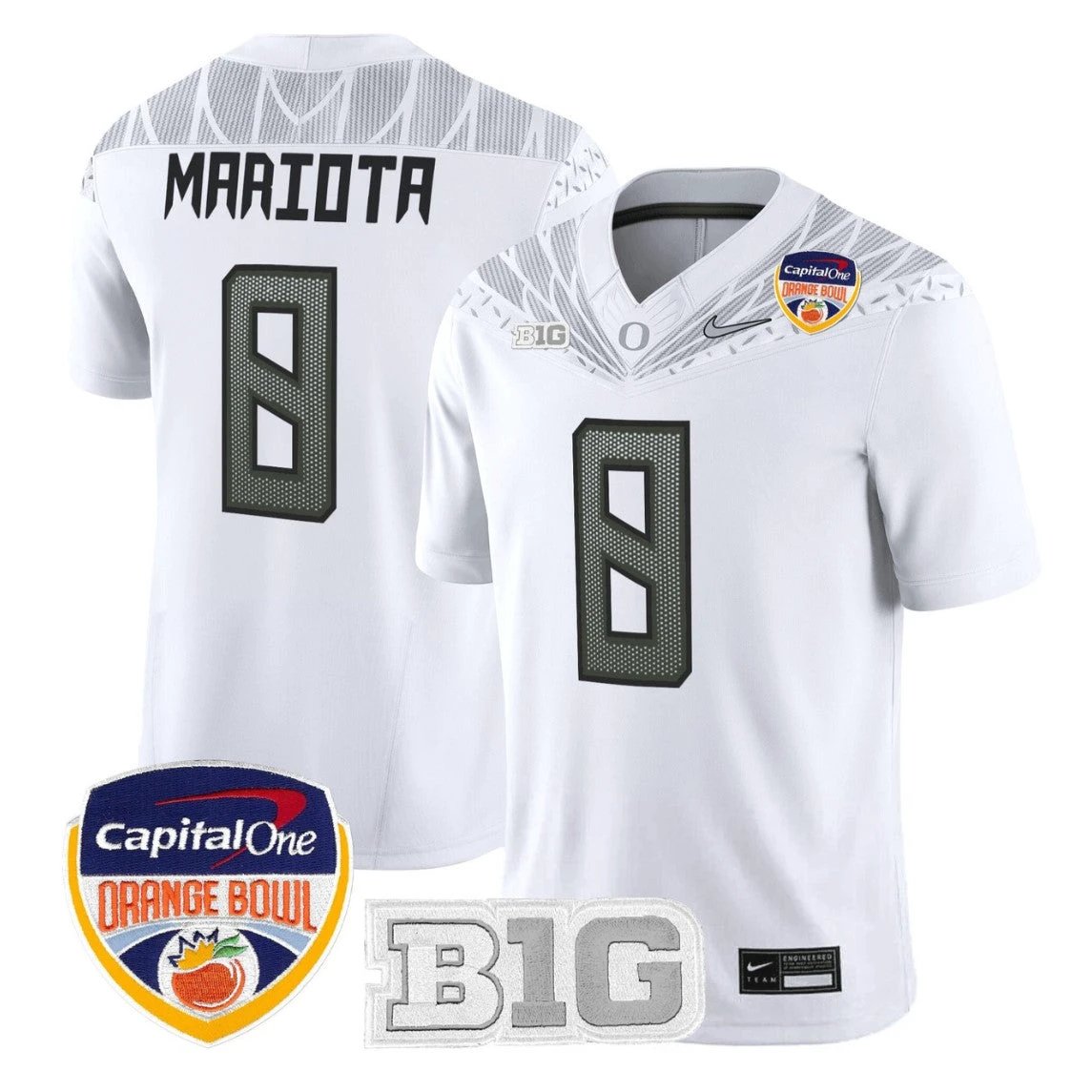 Marcus Mariota Jersey #8 Oregon Ducks 2026 Orange Bowl Patch Stitched by My Store NCAA Football Jerseys