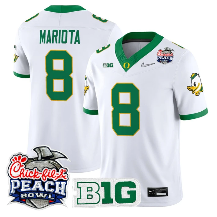 Marcus Mariota Jersey #8 Oregon Ducks 2026 Peach Bowl Patch Stitched by My Store NCAA Football Jerseys