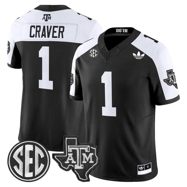 Mario Craver Jersey #1 Texas A&M Aggies 2025 Vapor V2 Stitched Black Alternate by NCAA Football Jersey