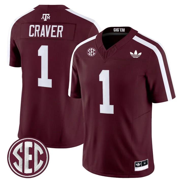 Mario Craver Jersey #1 Texas A&M Aggies 2025 Vapor V2 Stitched Maroon by NCAA Football Jersey