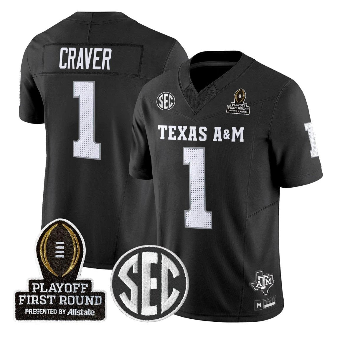 Mario Craver Jersey #1 Texas A&M Aggies 2025 Playoff First Round Stitched by My Store NCAA Football Jerseys