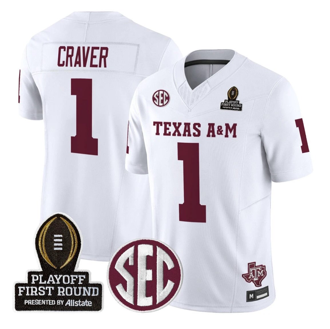 Mario Craver Jersey #1 Texas A&M Aggies 2025 Playoff First Round Stitched by My Store NCAA Football Jerseys