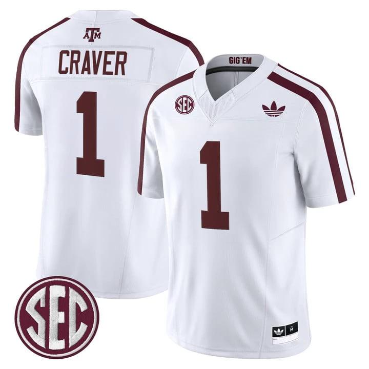 Mario Craver Jersey #1 Texas A&M Aggies 2025 Vapor V2 Stitched by My Store NCAA Football Jerseys