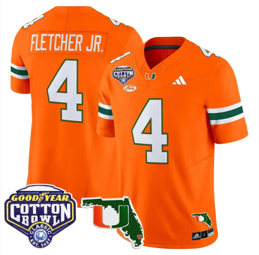 Mark Fletcher Jr Jersey #4 Miami Hurricanes 2025 Cotton Bowl Florida Orange by NCAA Football Jersey