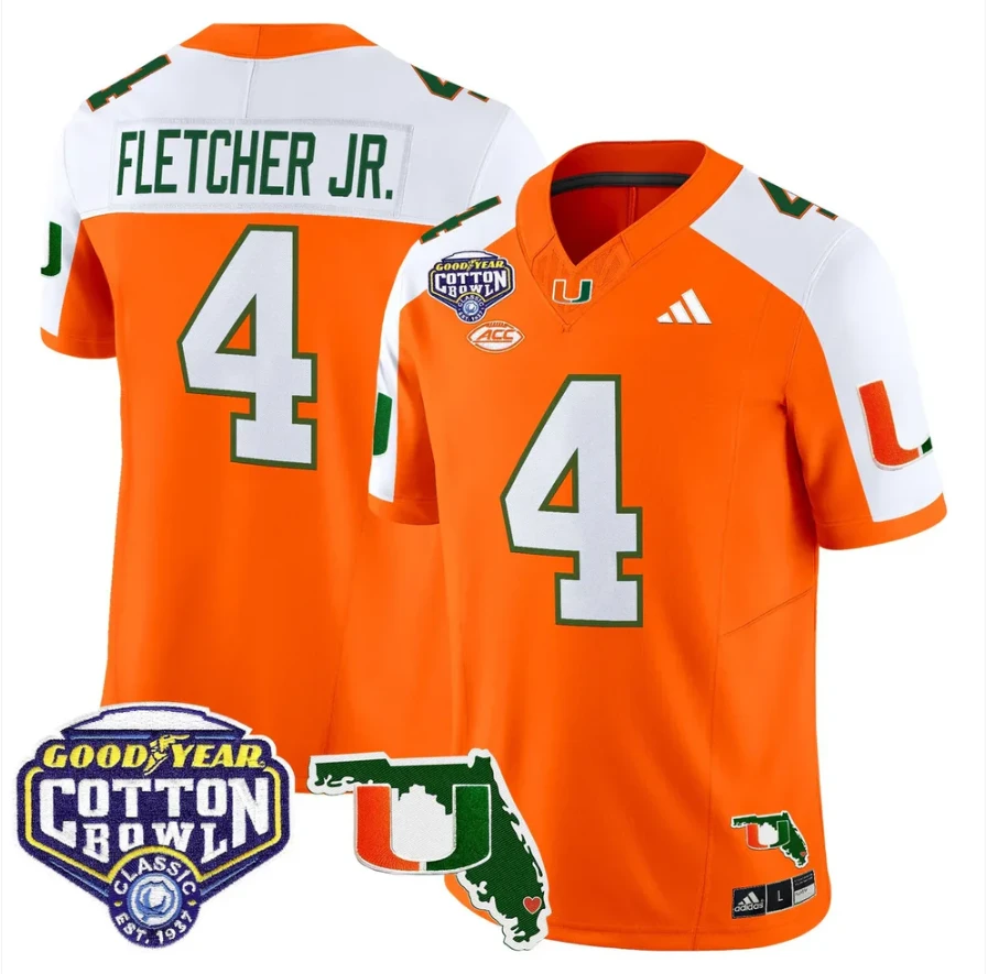 Mark Fletcher Jr Jersey #4 Miami Hurricanes 2025 Cotton Bowl Florida Orange Alternate by NCAA Football Jersey