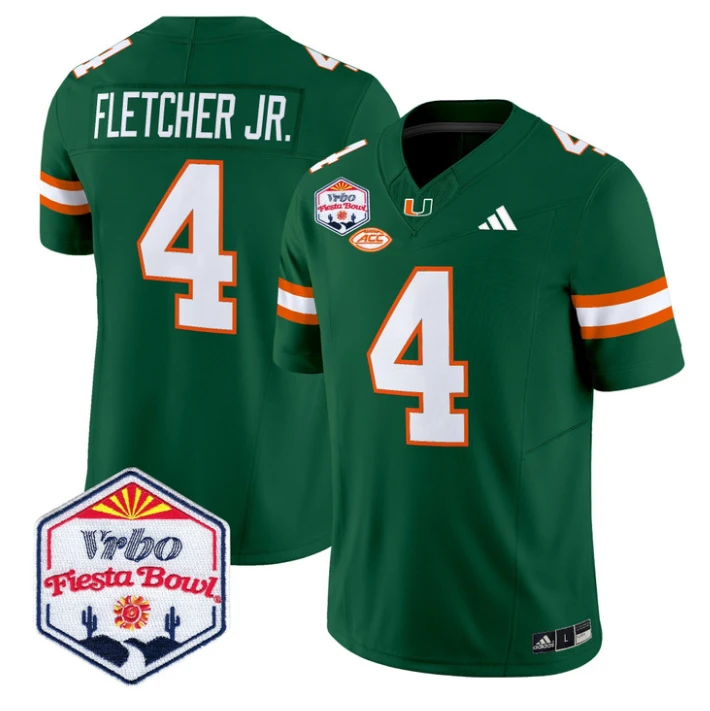 Mark Fletcher Jr Jersey #4 Miami Hurricanes 2026 Fiesta Bow Stitched Green by NCAA Football Jersey