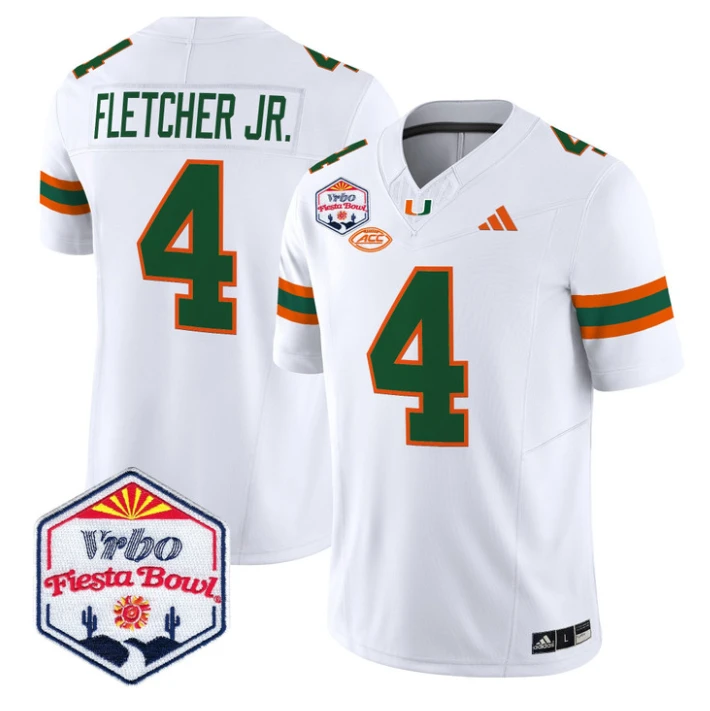 Mark Fletcher Jr Jersey #4 Miami Hurricanes 2026 Fiesta Bow Stitched White by NCAA Football Jersey
