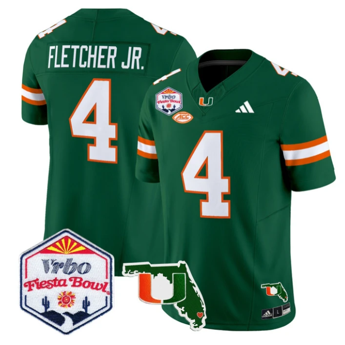 Mark Fletcher Jr Jersey #4 Miami Hurricanes 2026 Fiesta Bowl Florida Green by My Store NCAA Football Jerseys