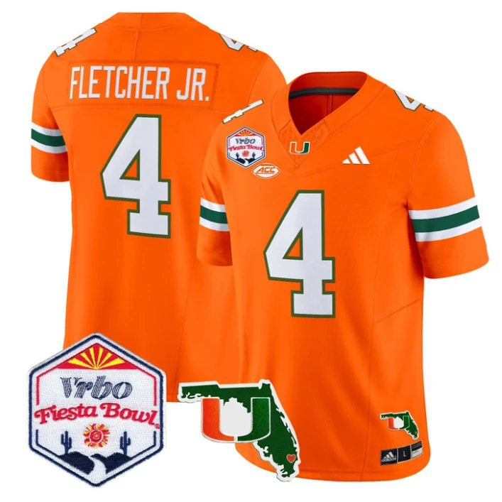 Mark Fletcher Jr Jersey #4 Miami Hurricanes 2026 Fiesta Bowl Florida Orange by My Store NCAA Football Jerseys