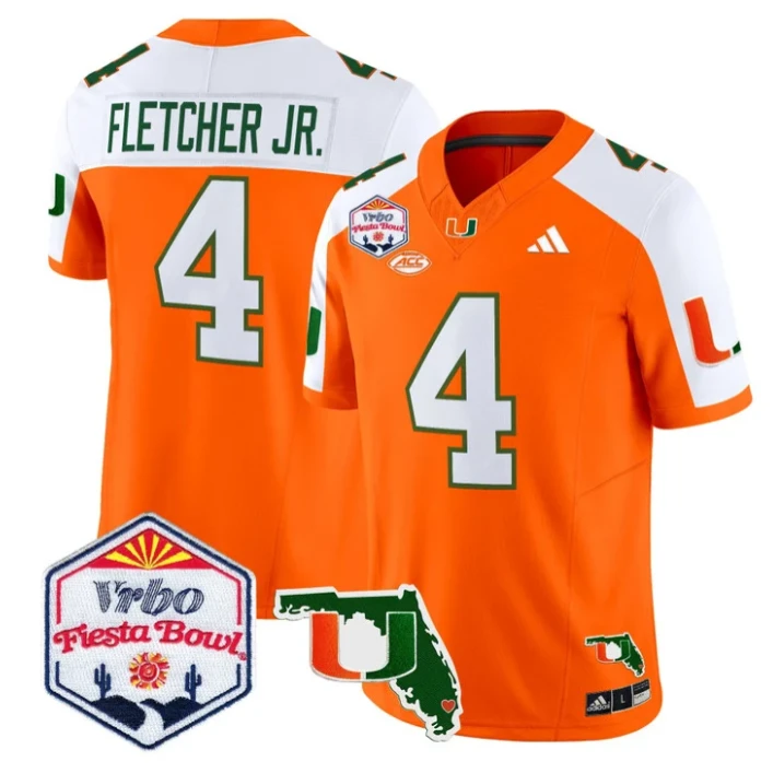 Mark Fletcher Jr Jersey #4 Miami Hurricanes 2026 Fiesta Bowl Florida Orange ALternate by My Store NCAA Football Jerseys