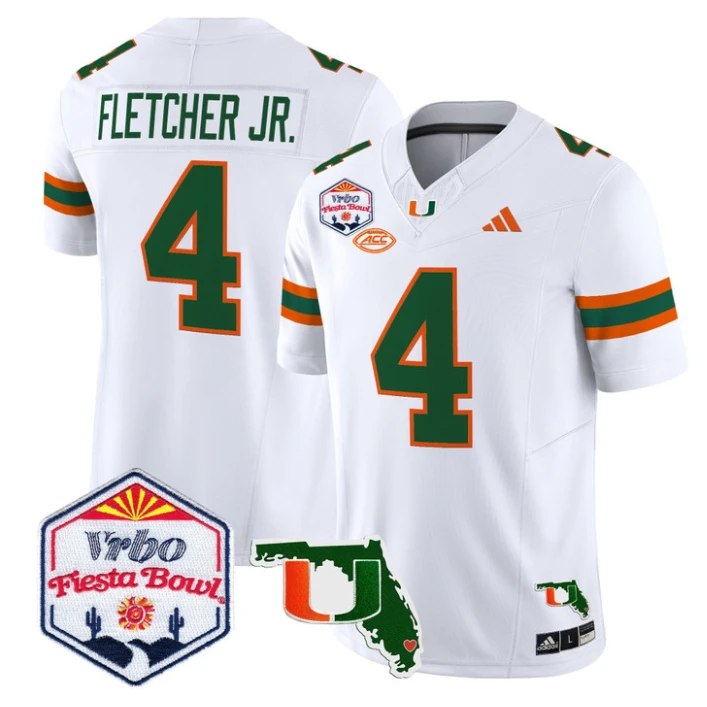 Mark Fletcher Jr Jersey #4 Miami Hurricanes 2026 Fiesta Bowl Florida White by My Store NCAA Football Jerseys