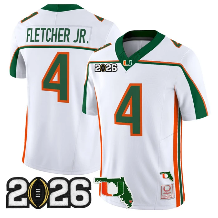 Mark Fletcher Jr Jersey #4 Miami Hurricanes Throwback 2026 CFP Final Florida by My Store NCAA Football Jerseys