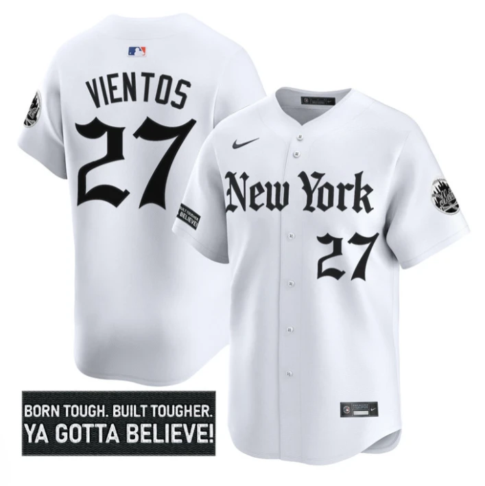 Mark Vientos Jersey #27 New York Mets Gothic Borough Edition Stitched White by My Store