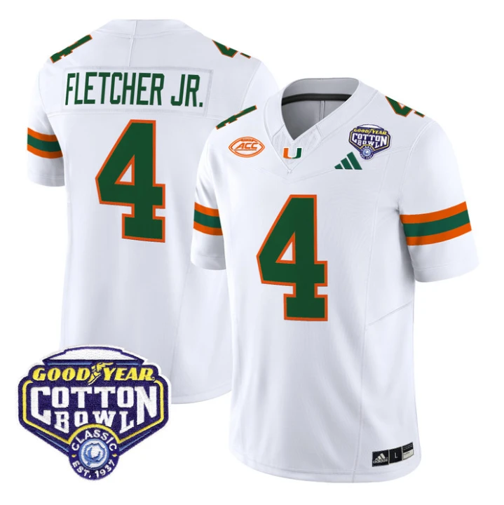 Mark Fletcher Jr Jersey #4 Miami Hurricanes 2025 Cotton Bowl Patch Stitched by My Store NCAA Football Jerseys