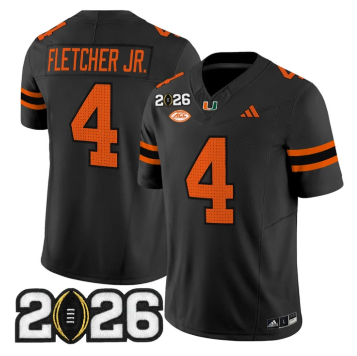 Mark Fletcher Jr Jersey #4 Miami Hurricanes 2026 CFP Final Stitched Black by My Store NCAA Football Jerseys