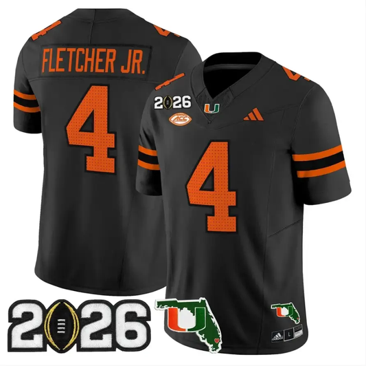 Mark Fletcher Jr Jersey #4 Miami Hurricanes 2026 CFP Final Stitched by My Store NCAA Football Jerseys