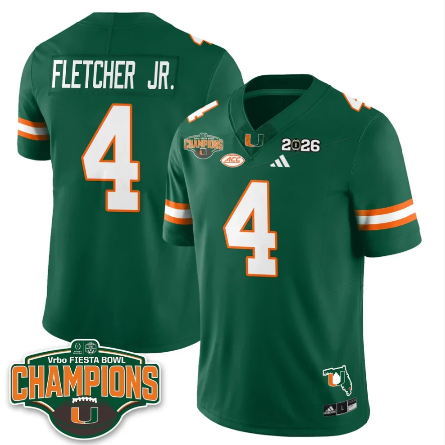 Mark Fletcher Jr Jersey #4 Miami Hurricanes 2026 Fiesta Bowl Champions Stitched by My Store NCAA Football Jerseys