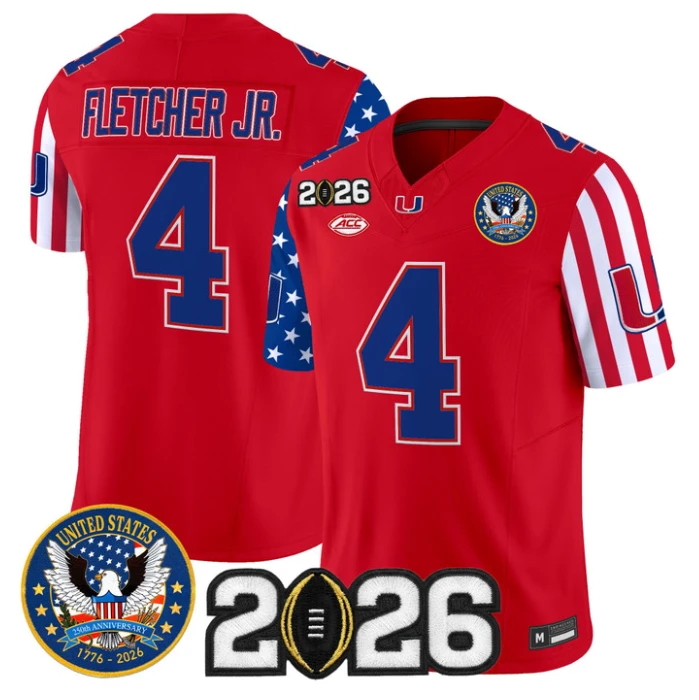 Mark Fletcher Jr Jersey #4 Miami Hurricanes America 250 Edition 2026 CFP Stitched by My Store NCAA Football Jerseys