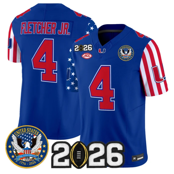 Mark Fletcher Jr Jersey #4 Miami Hurricanes America 250 Edition 2026 CFP Stitched by My Store NCAA Football Jerseys
