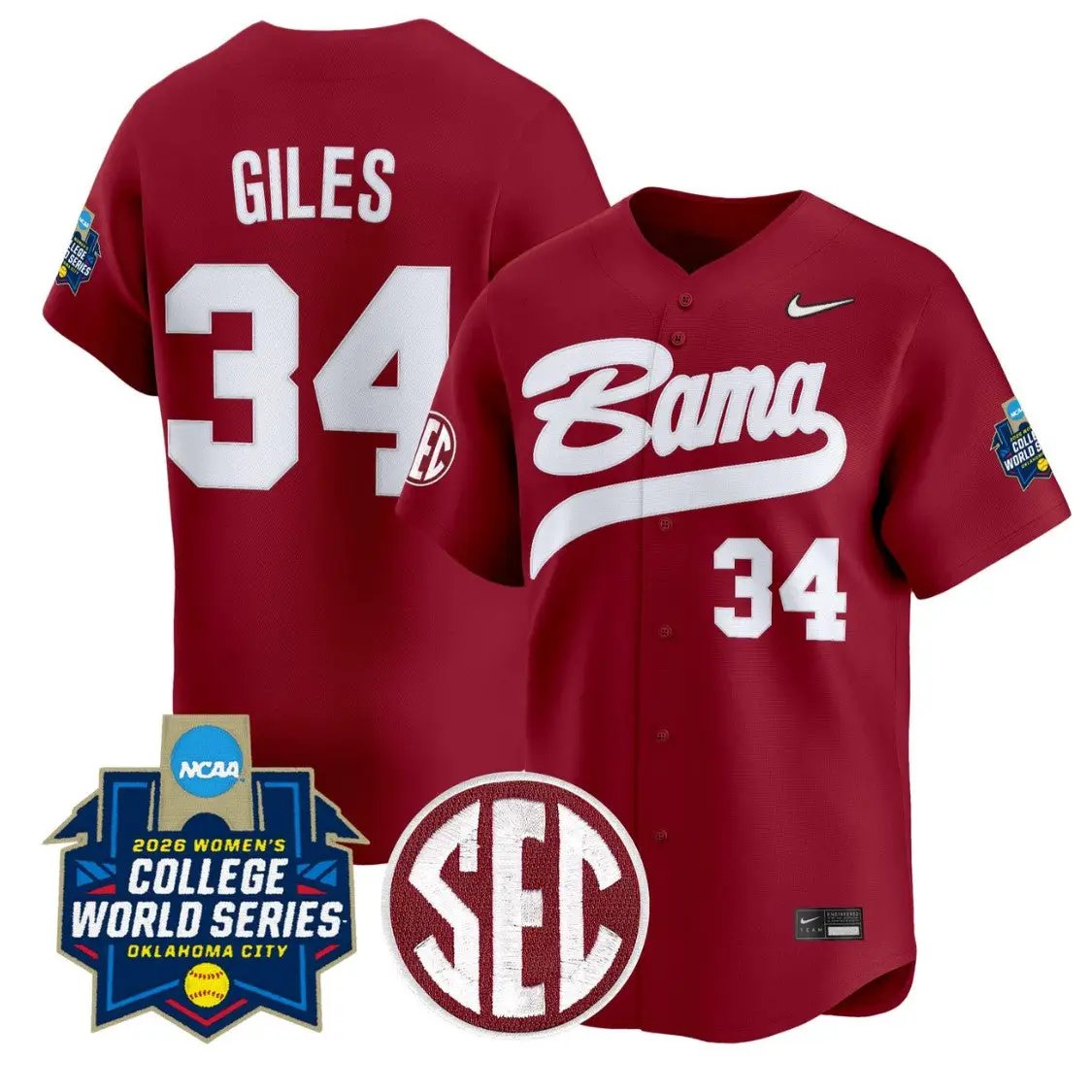 Marlie Giles Jersey #34 Alabama Softball 2026 World Series Stitched by My Store