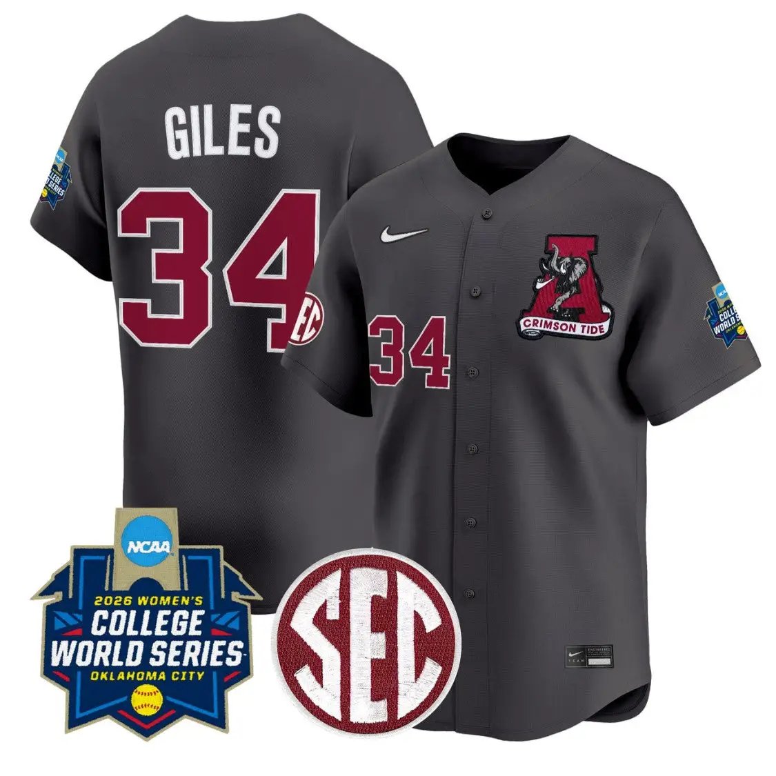 Marlie Giles Jersey #34 Alabama Softball 2026 World Series Stitched by My Store